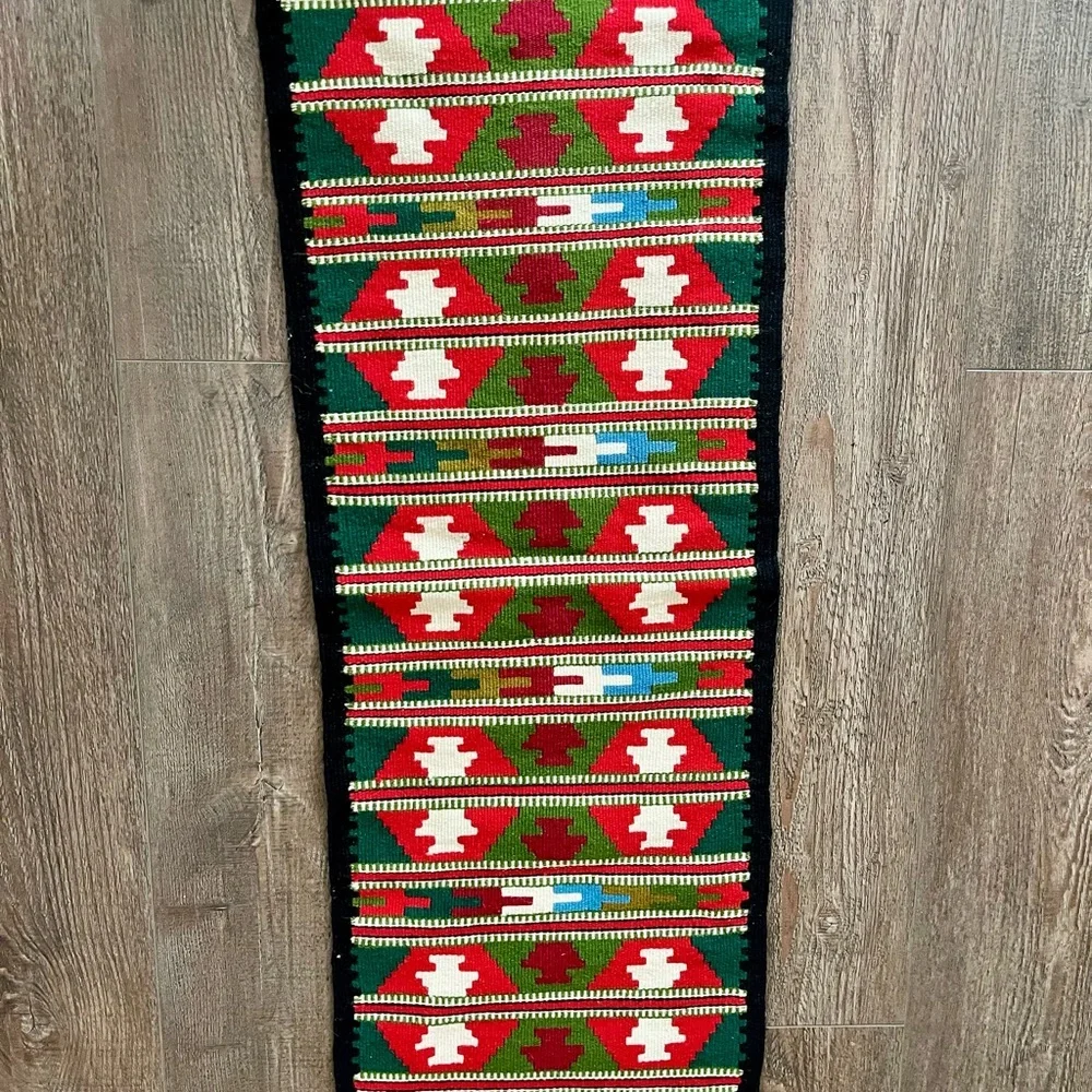 Colorful Geometric Patterned hand made wool table runner 15/39 inches